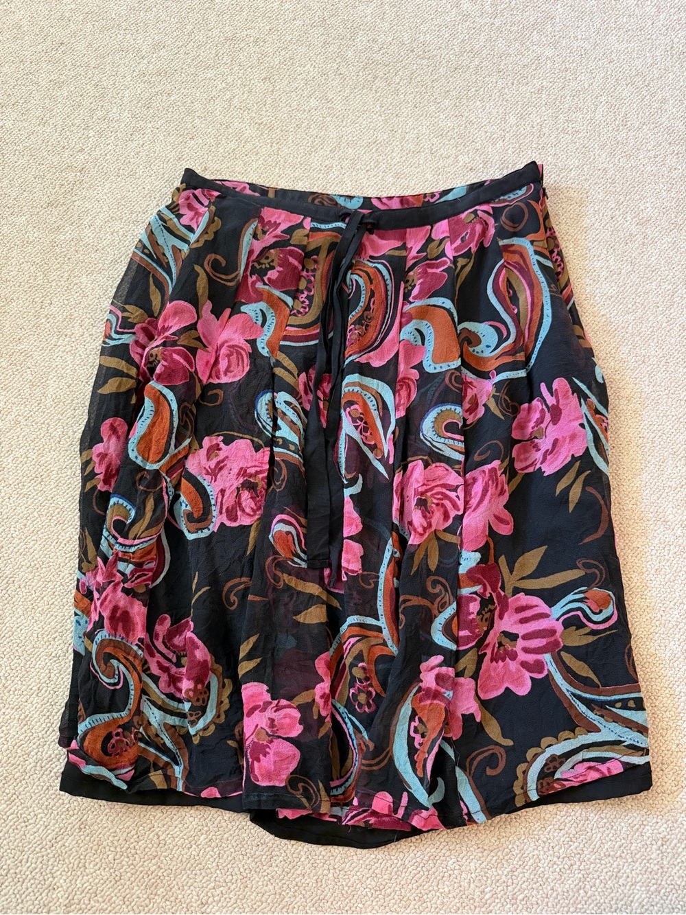 Boston Proper Black Skirt with Pink Floral & Teal Paisley